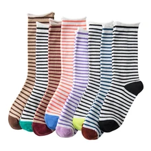 Женские носки Харадзюку, Модные полосатые носки до середины икры, осенние женские дышащие хлопковые носки, носки в консервативном стиле