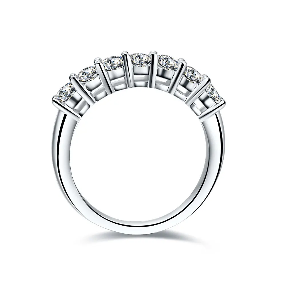 0.7Ct Семь камней бриллиантовые полосы для женщин Королевский Дизайнер Твердые стерлингового серебра 925 обручальные кольца