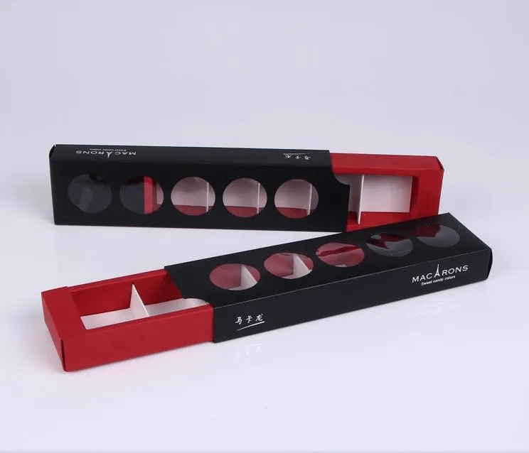 

Free shipping 10pcs/lot Transparent macaron packaging 5 cups drawer model biscuit/macaron gift box 30.5*7.5*3.5 CM