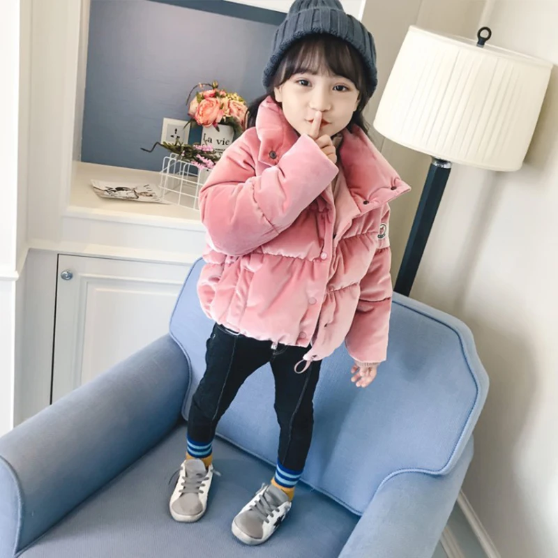 

JKP 2018 new winter thickening down cotton cotton baby girls velvet short bread clothing tide Pink fashion Parkas Coats CT-42