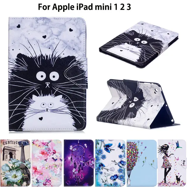 Special Price Fashion Painted Tablet Case For Apple iPad Mini 1 2 3 Smart Cover Fashion Girl Cat Flip Stand Silicone PU Leather Skin Funda