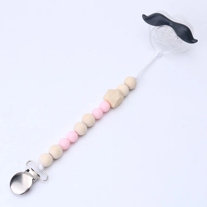 ideacherry Baby Pacifier Clips Infant Silicone and Wood Pacifier Chain Baby Soother Chew Toys Baby Shower for Toddler Kids Gifts