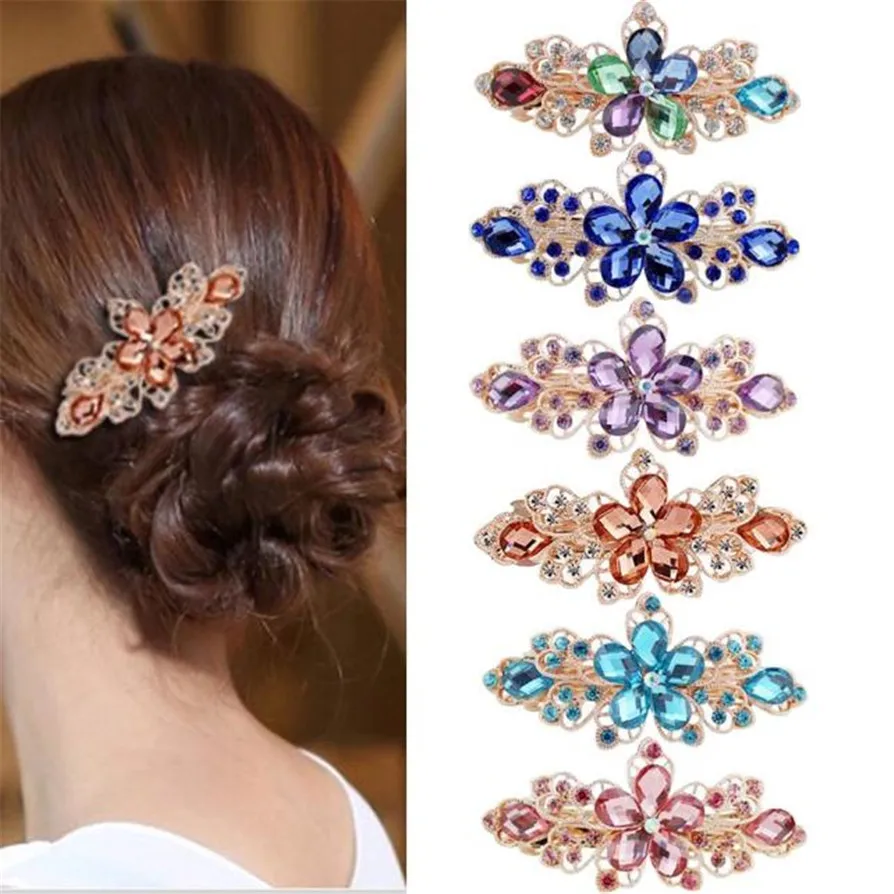 Buy 6 Colors 1PC Flower Rhinestone Hair Pins Hairpins