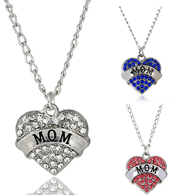 Charm Crystal Mom Love Heart Pendant Chain Necklace Family Women Mommy ...