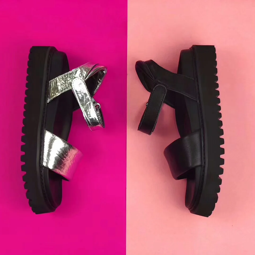 

MELODIE 2019 Summer New Style Genuine Leather Platform Shoes Women Joker Hook & Loop Women Shoes Platform Sandals MCJ433