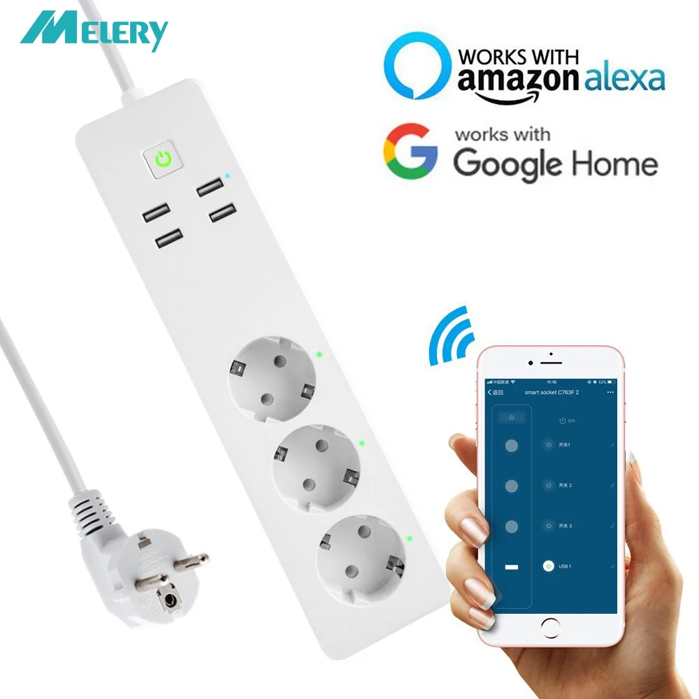 

Power Strip WiFI Smart Plug Surge Protector 3 Outelts Sockets with USB Charging Port Homekit Work with Amazon Alexa Google Home