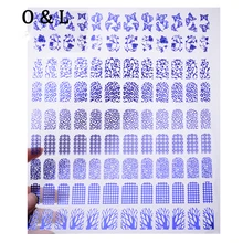 108pcs/sheet High Quality Blue 3d Nail Art Stickers Decals for Nail Tips Decoration Adhesive Fingernails Decoration Nail Tools