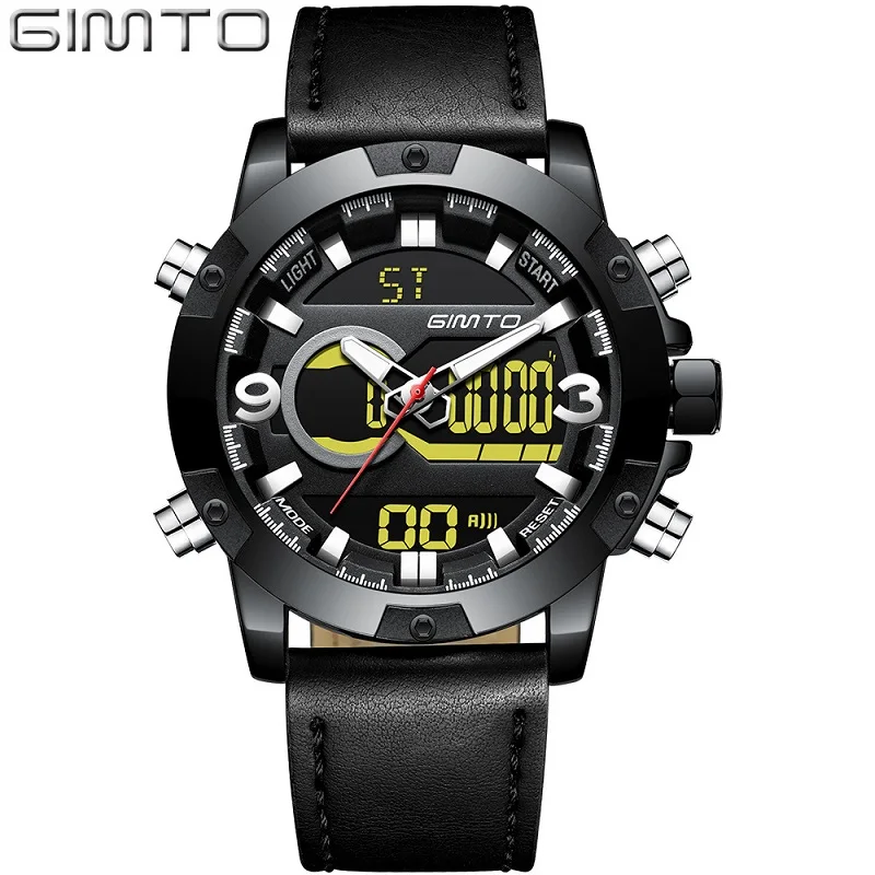 Роскошные GIMTO бренд Для мужчин спортивные часы Dual Time двойной ход t светодиодный