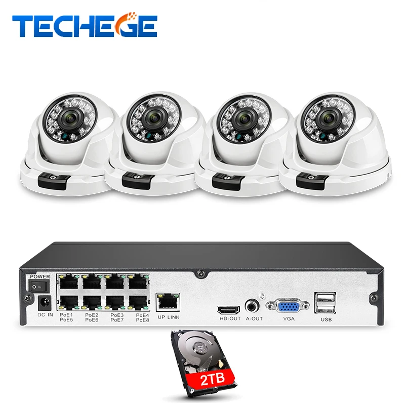 

Techege H.265 1080P 8CH POE NVR Kit CCTV System 4pcs 2.0MP IP Camera P2P Onvif Motion Detection Video Security Surveillance Set