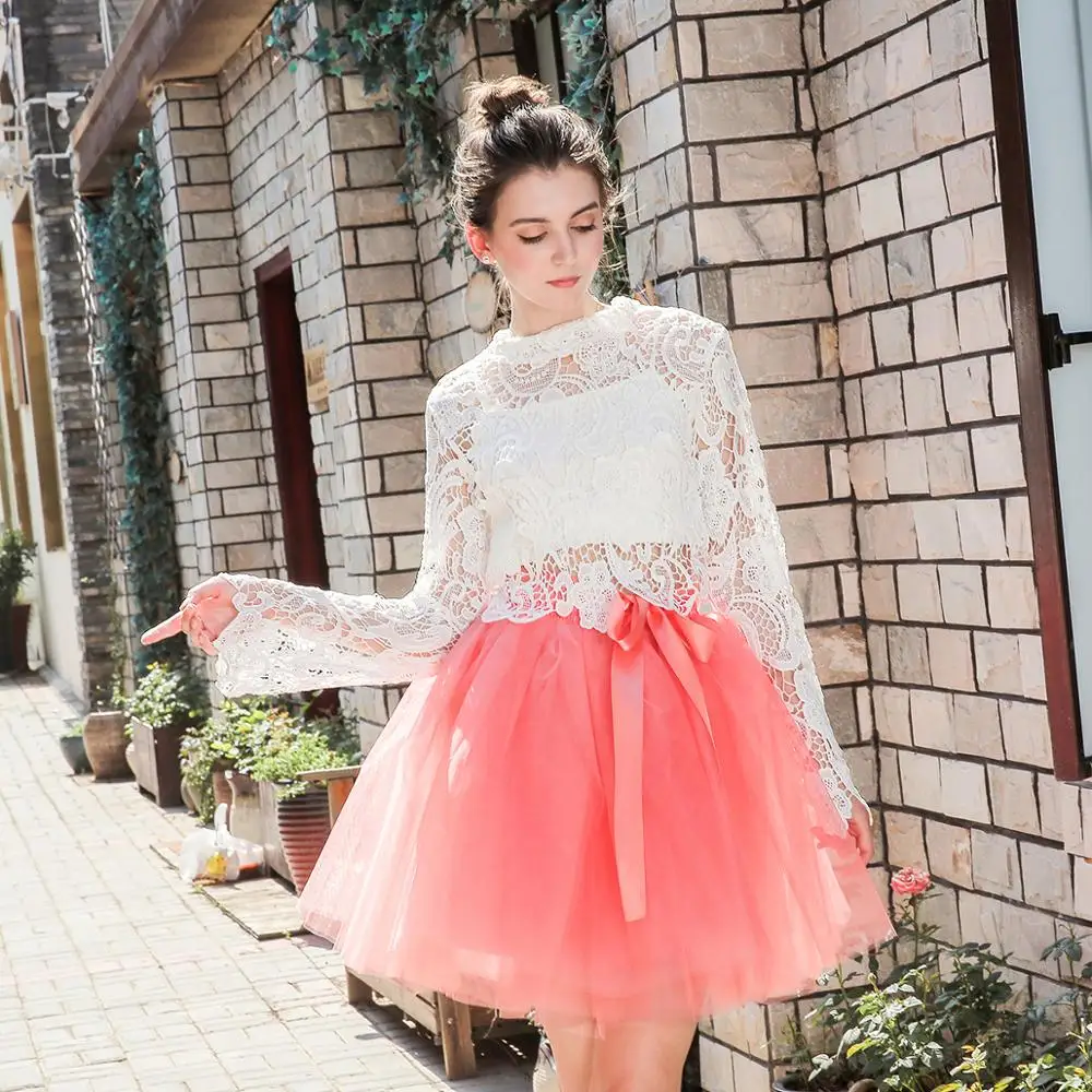 Jupes femmes 7 couches Midi Tulle jupe mode Tutu jupes femmes robe de bal fête jupon 2018 Lolita Faldas Saia