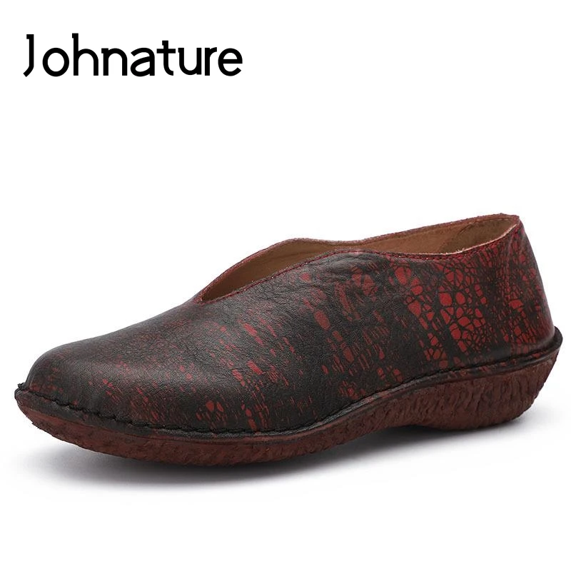 

Johnature 2019 New Spring/autumn Shallow Round Toe Genuine Leather Comfortable Soft soled Slip-on Women Shoes Handmade Loafers