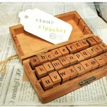 50 шт./кор.) Творческий строчные и Прописные Алфавит древесины резиновые штампы набор деревянной коробке