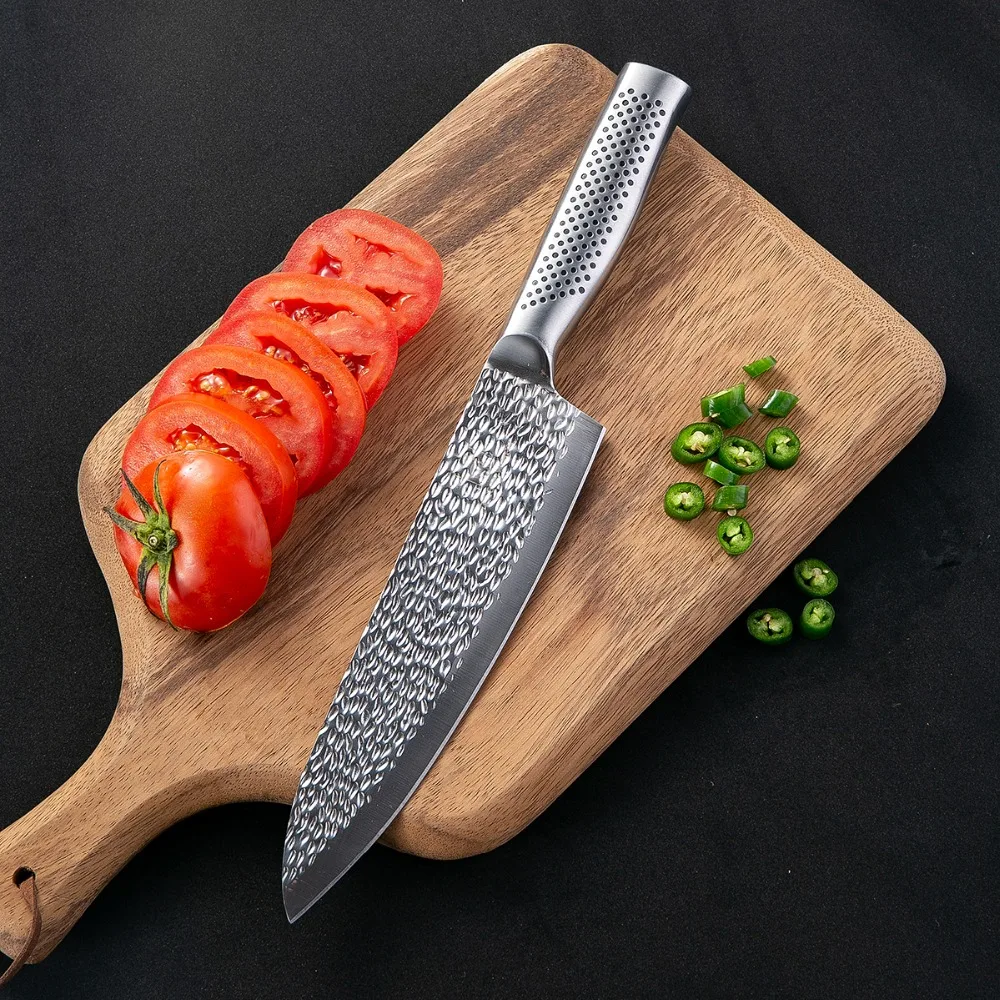 Кухонные ножи шеф-повара ножи 8 дюймов японский Высокоуглеродистый шлифовальный лазерный узор овощной нож сантоку