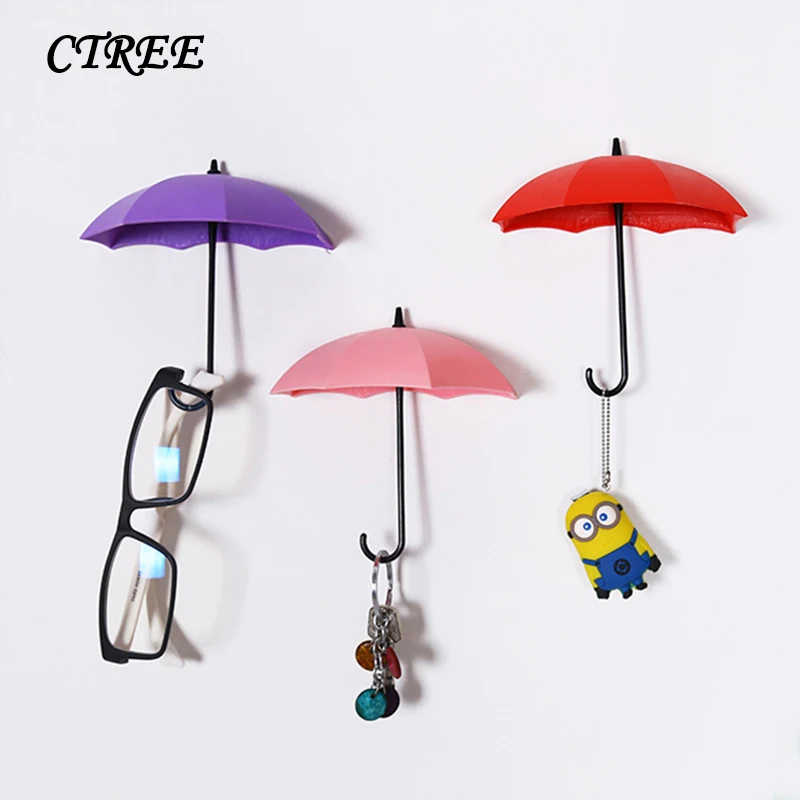 

CTREE 3pcs/set Umbrella Shaped Creative Key Hanger Rack Decorative Holder Wall Hook Kitchen Organizer Bathroom Accessories C643