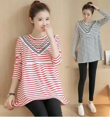 2019 Simple Striped long sleeve Maternity Dresses Spring Autumn Pregnancy Vestidos Clothing for Pregnant Women QL8032-3066