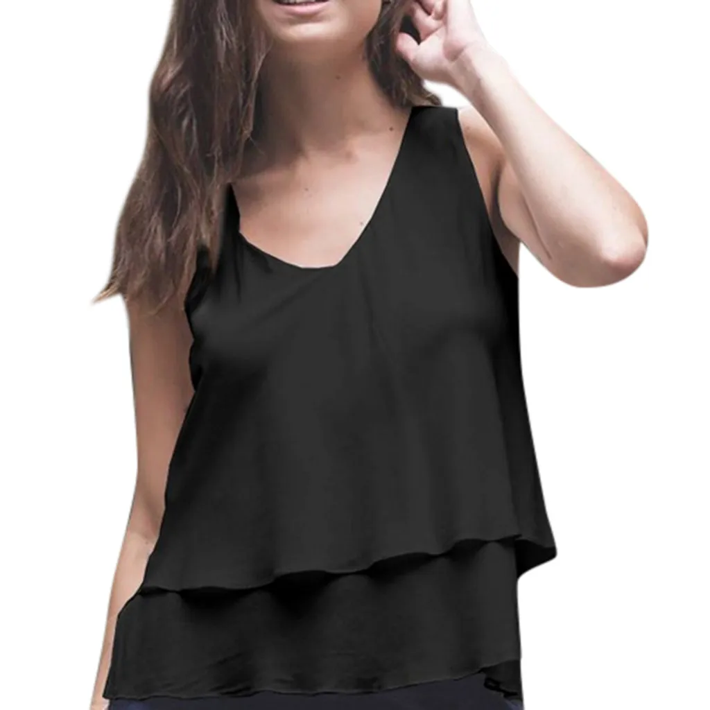 

Blouse Womens Tops And Blouses Women Sleeveless Chiffon Blouse Casual Lady Summer V Neck Pleated Shirts Tops summer blouse