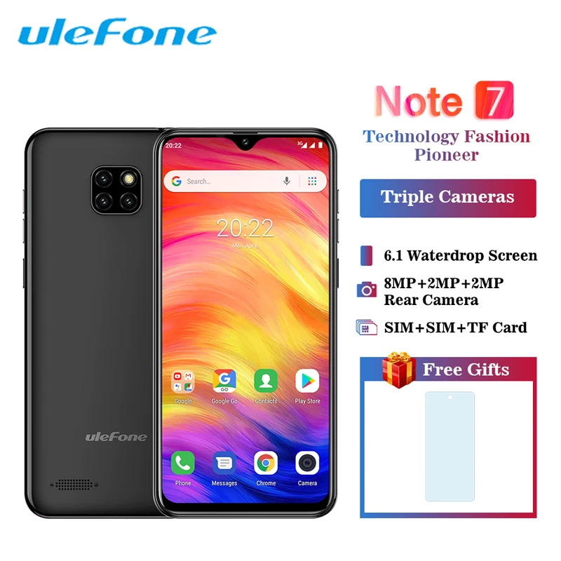 

Ulefone Note 7 Smartphone Android 8.1 19:9 6.1 inch Waterdrop Screen 3500mAh 1GB 16GB Quad Core Face ID Mobile Phone Cellphone