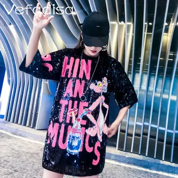 

Vefadisa Full Sequin T Shirt Women Letter Print T Shirt Women Pink Panther T Shirt Women Black Silver Half Sleeve T ShirtZQY159A