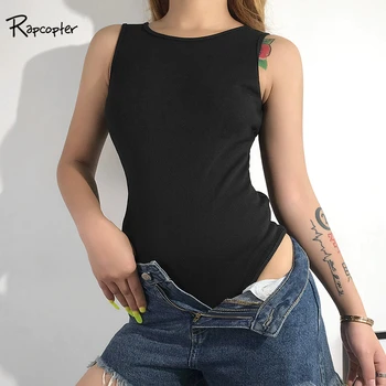 

Rapcopter Casual Sleeveless Summer Slim Romper Bodysuit Ribbed Knitted Skinny Women Elegant Femme Harajuku Cotton Bodysuits 2019
