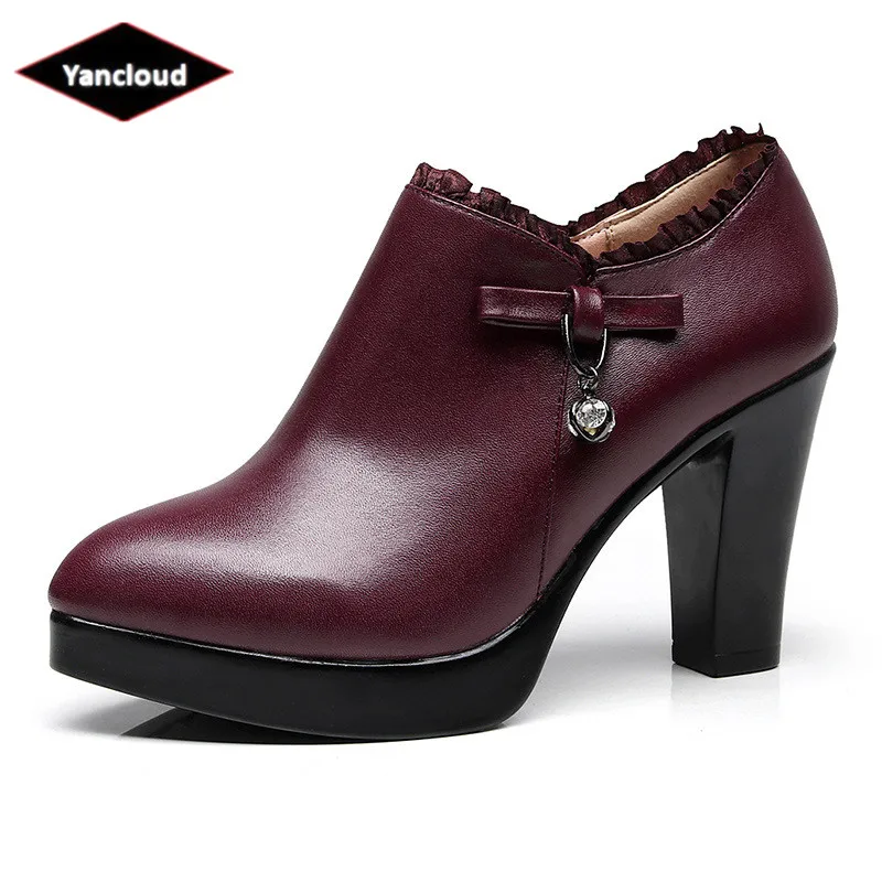 Plus Size 32-43 Pointed Toe Block Heel Platform Shoes Ladies Boots 2021 Spring Autumn Plush Ankle Women High | Обувь