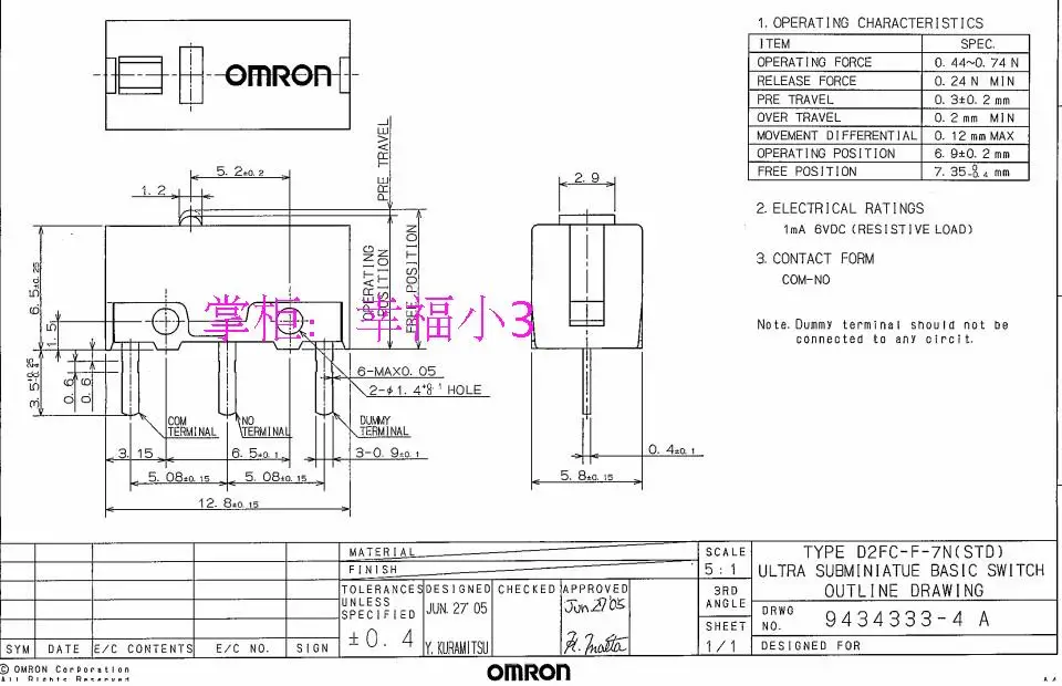 5 шт./упак. OMRON D2FC-F-K(50 м) синего цвета в горох с принтом Минни и микропереключатель новая модель 10 м 20 7N серии 50 миллионов раз пожизненная