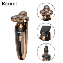 Kemei IPX7 4D Waterproof Rotary Electric Shavers Men Floating Machine Electric Razor for Men Sideburns Trimmer Clipper Wet & Dry