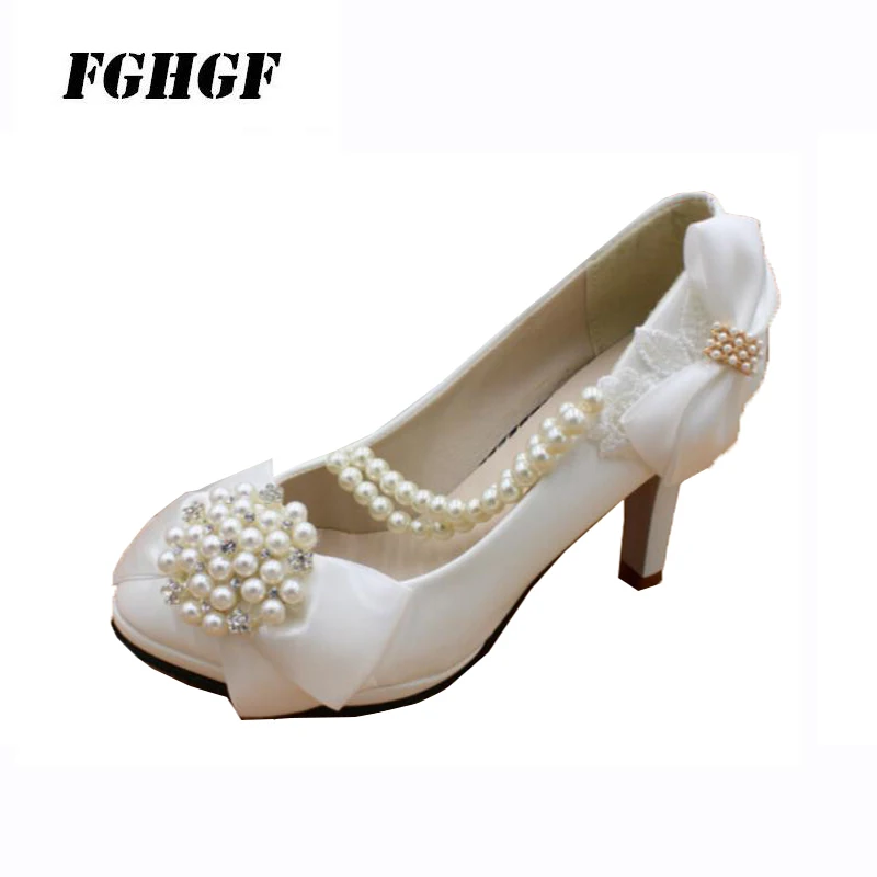

2019 New White High Heel Women Shoes Pumps Plus Size Leather Rhinestone Single Pumps Shallow Opening Wedding Shoes Ankle Shoes