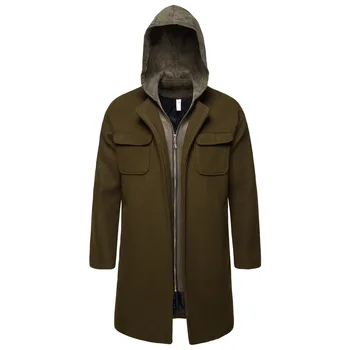 

YF07 New Fashion Men's Fake Two Pieces Overcoat Autumn and Winter Clothing Trend Wool Blends Trench Coat
