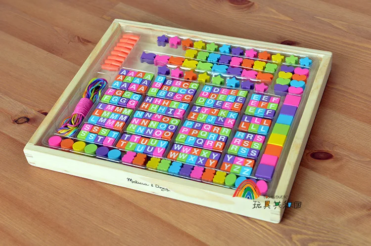 

Bag mail, English letters shape building blocks, cubes, small beads, exercise hand-eye coordination