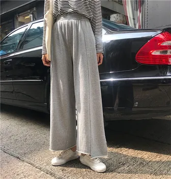 

2018 Autumn New Women Wide Leg Pants Fashion Loose Solid Casual Straight Pants Femme Long Asymmetrical Sweatpants