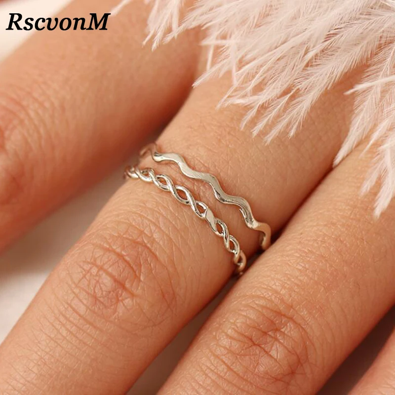 

Simple Temperament Weaving Wave Double layers Ring Water Drop Pendant Rings For Women Bijoux Fashion Jewelry