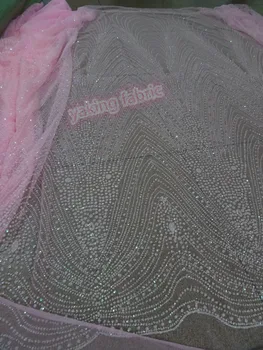 

Newest african sequins tulle mesh fabric sparkly DiuDiu-42084 glued glitter sequins lace fabric