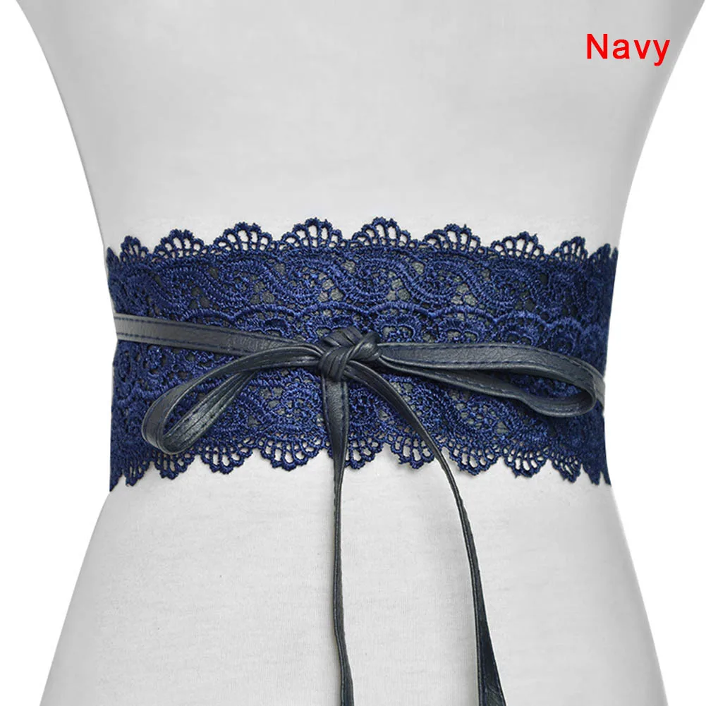 Модные женские платья 1 шт. пояс кружевной широкий пояс PU украшение модный поясной ремень MSK66 - Цвет: Navy