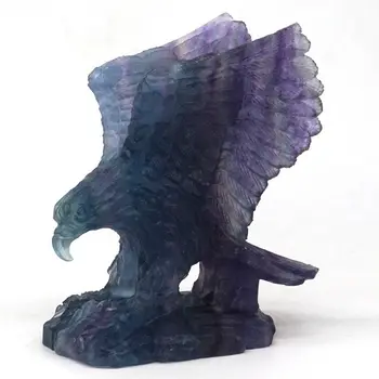

4" Natural Gemstone Fluorite Crystal Carved Eagle Statue Crafts Home Decor
