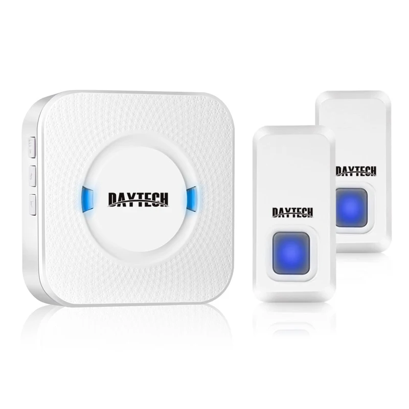 

DAYTECH Door Bell Wireless Waterproof Doorbell with 55 Ring Chime Kit IP55 1 Plug-in Receiver 2 transmitter Buttons