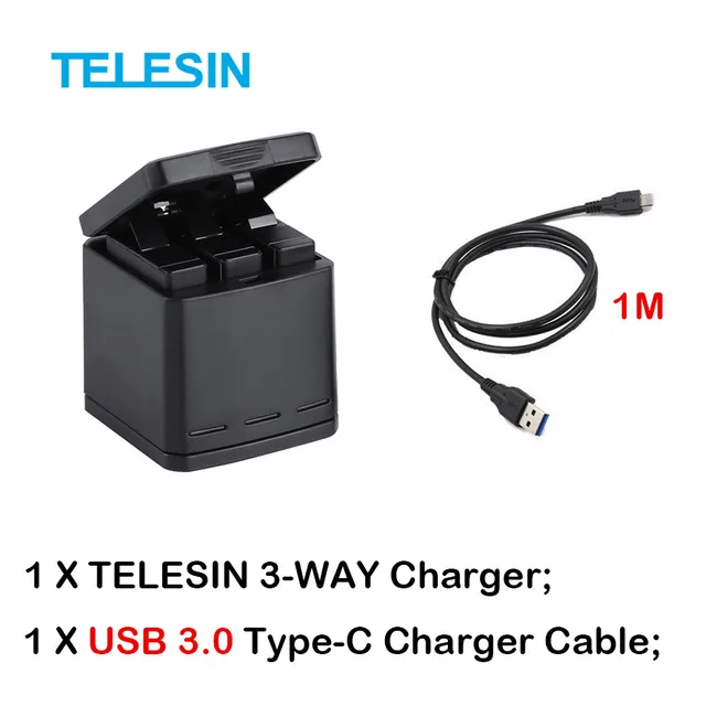 TELESIN 3-way зарядное устройство и 3 комплект аккумуляторов, зарядный ящик для хранения с заменой батареи для GoPro Hero 7 Black Hero 5 6 - Цвет: Package2