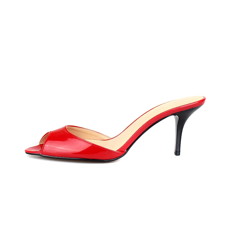 

7CM Fashion Thin High Heels 2018 New Sexy Peep Toe Shallow Outside Slippers Size 35-48 Women's Slippers