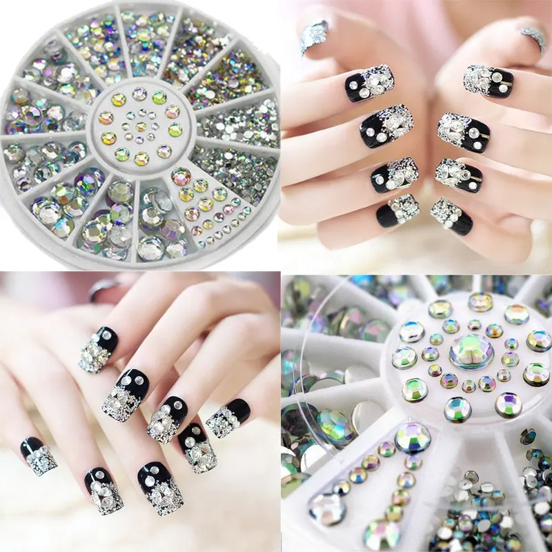 1pcs Japanese wheel nail art colorful AB acrylic rhinestone mix sizes