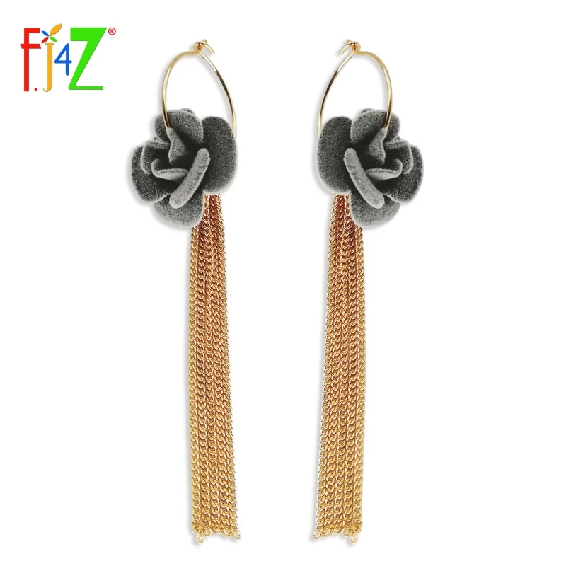 F.J4Z Women Drop Earrings Beautiful Red Gray Black Flower Chain Tassel Trending for Woman Bijoux | Украшения и аксессуары