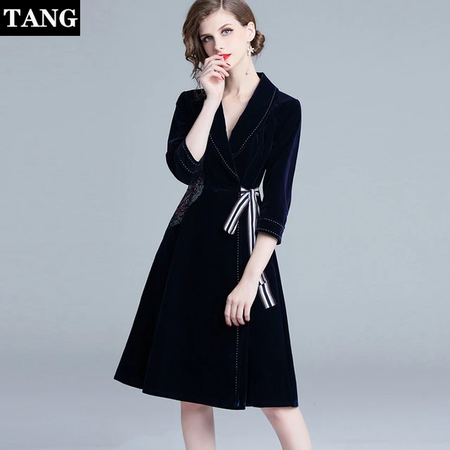 

Sexy Deep V-neck Women Blazers Dress Fashion Solid Blue even-quarter Women 2019 Winter New Women Office Dress vestidos