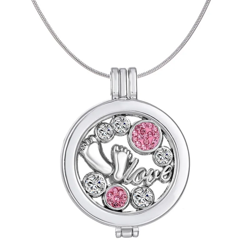 

Luxury Jewelry 33mm Interchangeable Coin Disc With Pink Crystals Disc For My Coin Pendant Necklace love foot