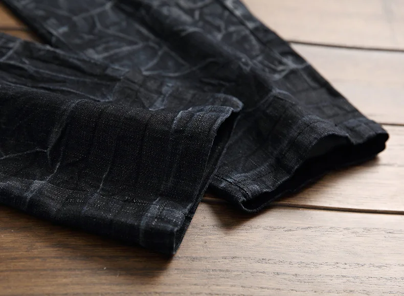 Новые мужские джинсы Черные Серые свободные рваные вышитые патч плиссированные тонкие Pinball ностальгические строчки рваные джинсы мужские