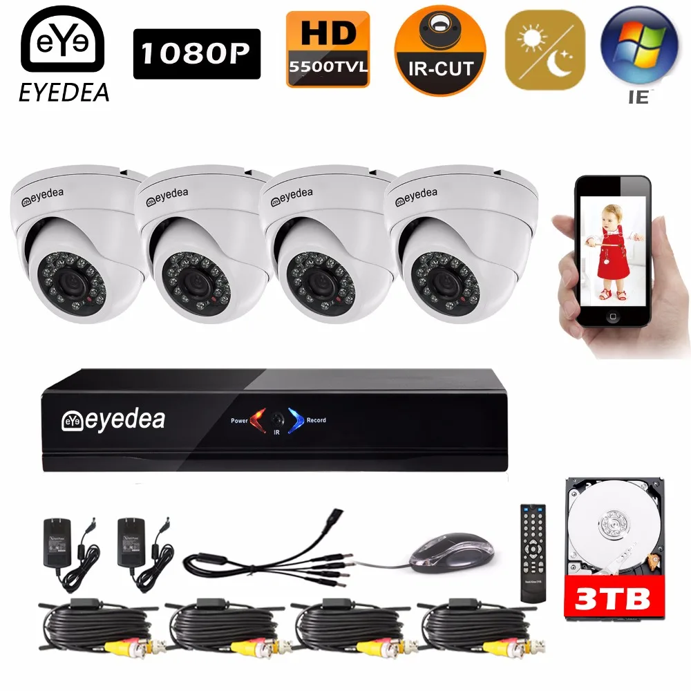 

Eyedea DVR 8CH Video Recorder 1080P 2.0MP White Dome 5500TVL Indoor CMOS 36 LED Security CCTV Camera Kit Surveillance System 3TB