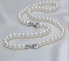 Beautiful New stunning 8-9mm natural south seas white pearl necklace18INCH bracelet 7.5inch