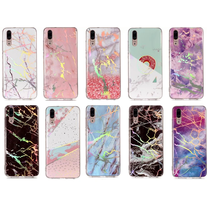 

Phone Laser Marble Soft TPU Silicone Case Cover Shell Coque Fundas for Huawei P8 2017 P9 Mini P10 P20 Mate RS 9 10 Lite Pro