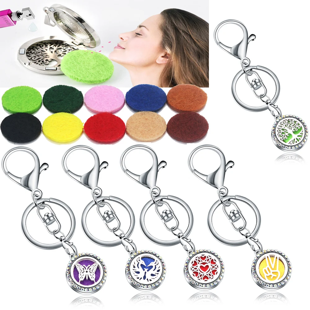 

AB full Rhinestone heart Perfume KeyChain Stainless Steel Essential Oil Diffuser Perfume Aromatherapy Locket Key Chain Jewelry