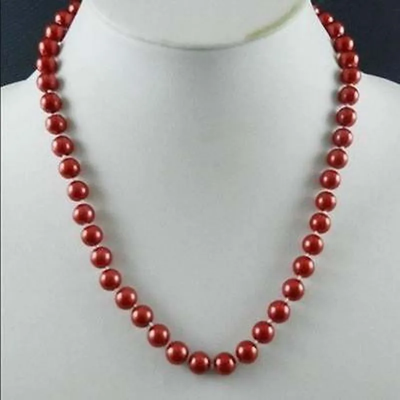 

Beautiful 8mm AAA Red South Sea Shell Pearl Round Beads Necklace 18''99825
