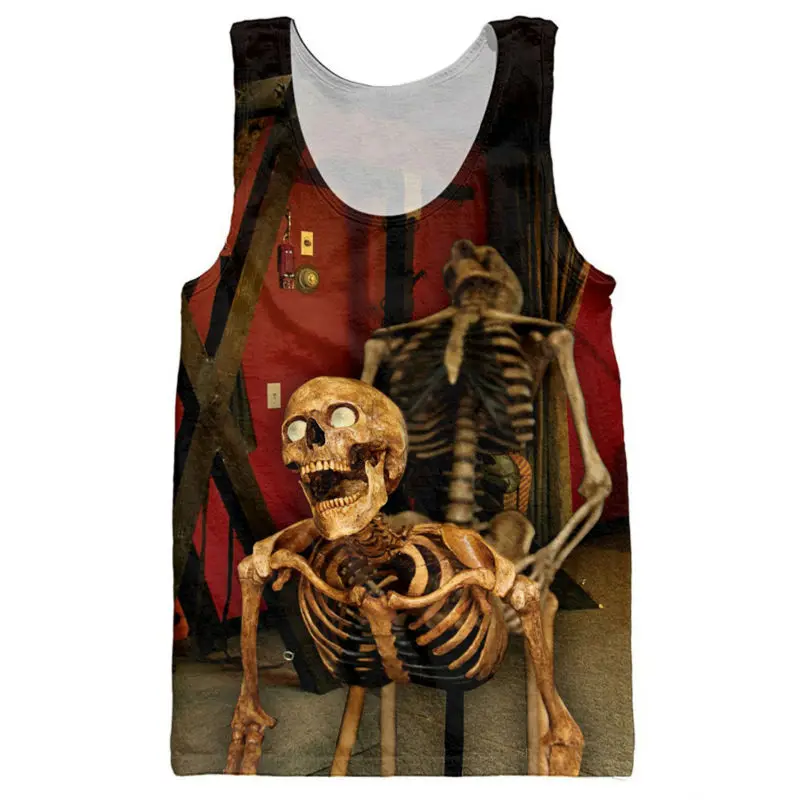 Men Tank Tops Забавные топы на бретелях с черепами, 3D принт, рубашка без рукавов с изображением кости, папы, жилет в полоску, сексуальная модная одежда, тельняшка борцовка, Джерси - Цвет: Men Tank Tops