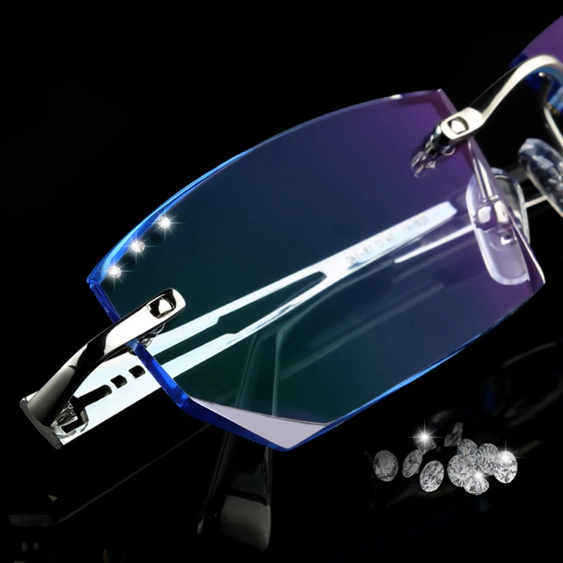 Rhinestone Eyeglass Frames Titanium Men Prescription Glasses Ti High