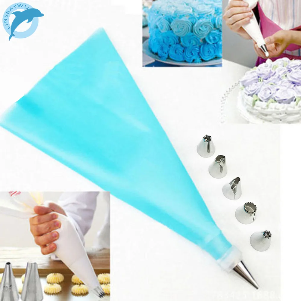 

LINSBAYWU 8 PCS/Set Silicon Icing Piping Cream Pastry Bag + 6 Stainless Steel Nozzle Set DIY Cake Decorating Tips Set